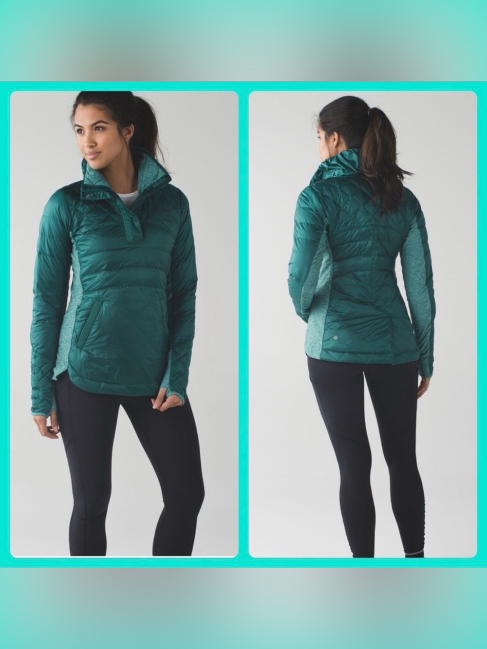 Lululemon- Down for a Run in Forage Teal- down running pullover- size 4